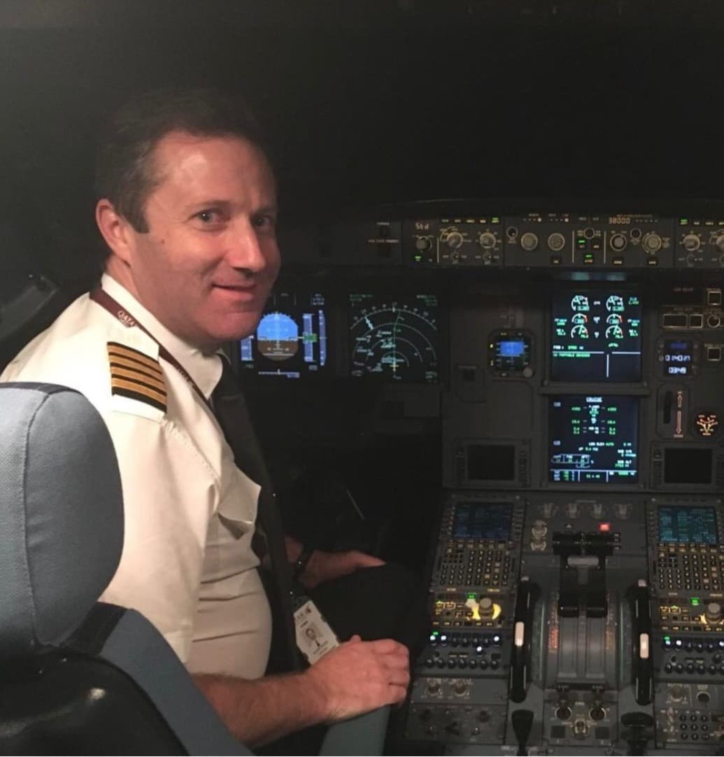 Captain Roger Suess, Senior Aviation Mentor at PilotLaunchpad, airline Captain in cockpit
